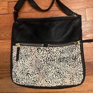 Fossil Black Leather Crossbody Bag with Gold Accents